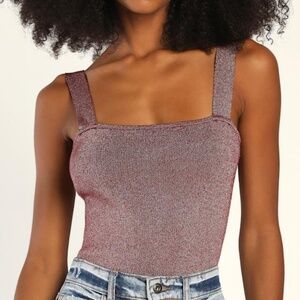 Lulus Easily Iconic Burgundy And Gold Knit Bodysuit Red - Size M